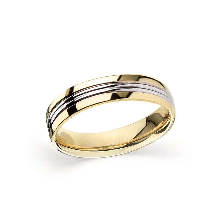 Wedding Ring V375 14K White & Yellow Gold 4.5 mm Width & 1.5 mm Thick