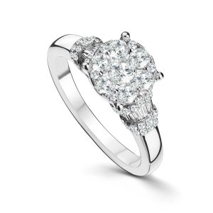 Wedding Ring Alice 18K White Gold with Round Diamonds and Baguette (1.22 ct)